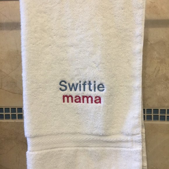 Swiftie Mama embroidered white bath towel gift for Taylor Swift fans - Picture 2 of 4